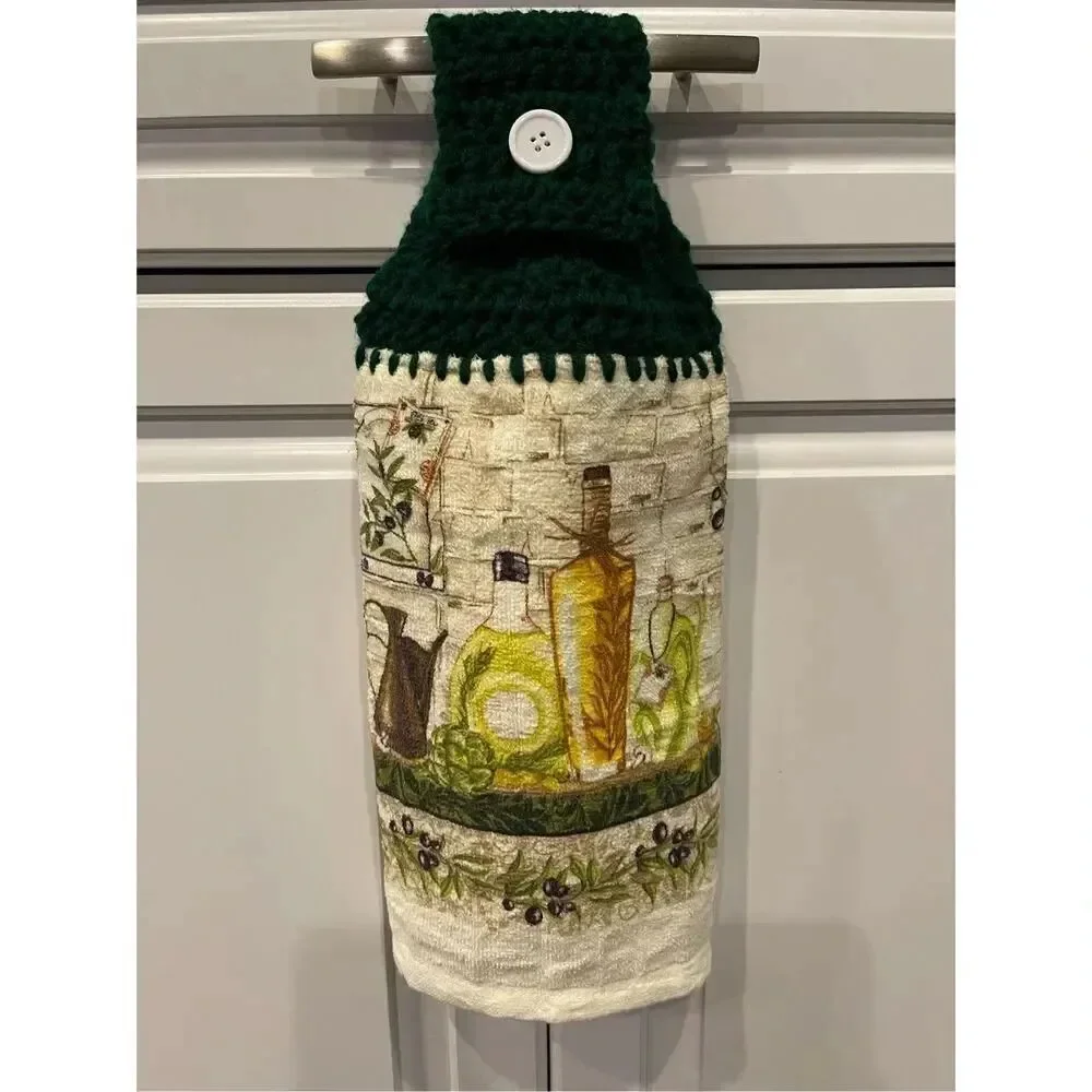 Crochet Top Kitchen Towel- Olive Oil